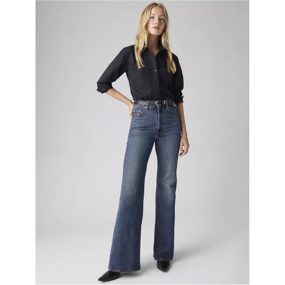 Levi's Ribcage Bell 29 Blue Ultra High Rise Flare Jeans